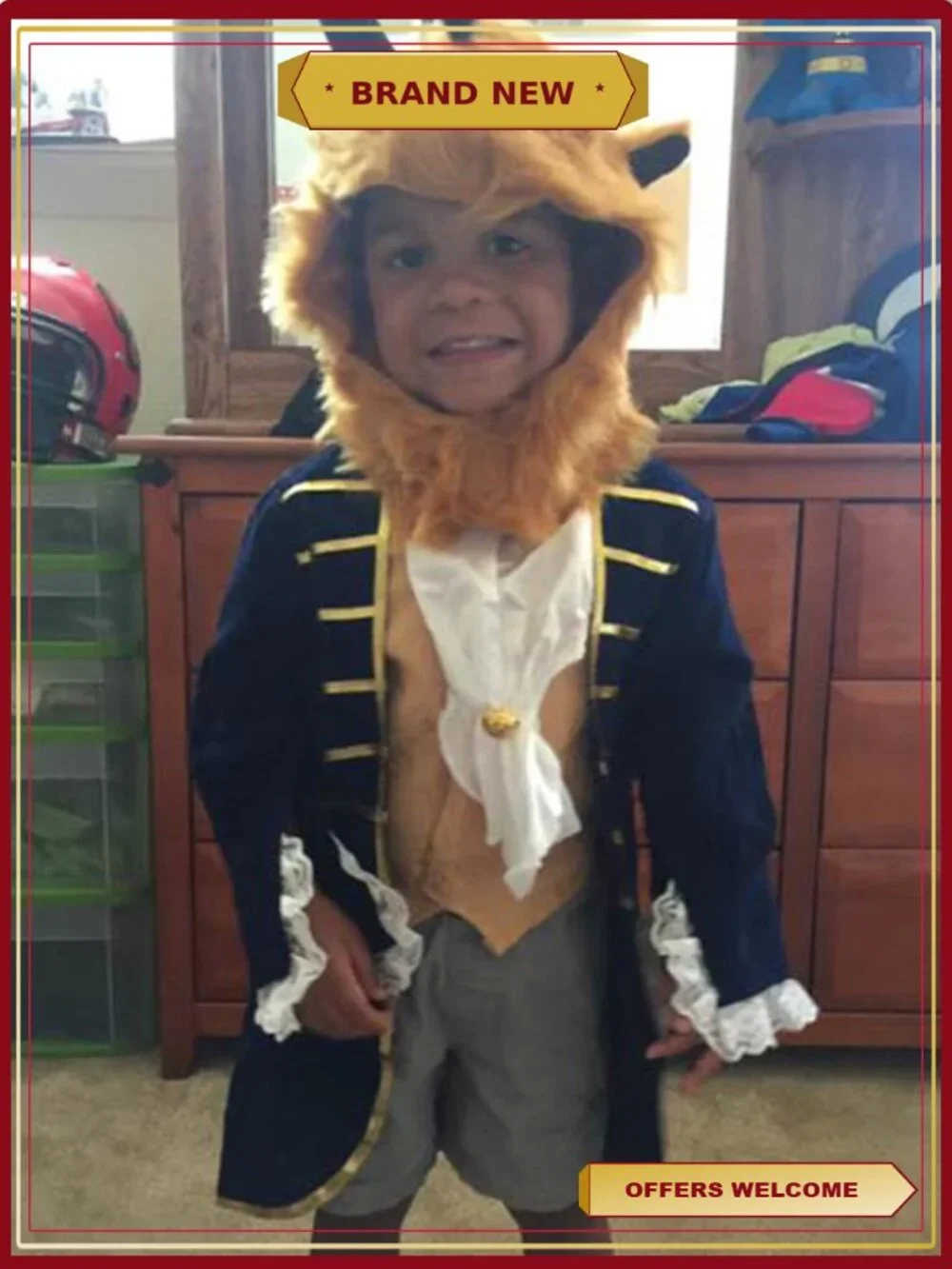 Beast Prince Costume Boys Kids Halloween Dress Up Jacket Scarf Hood
